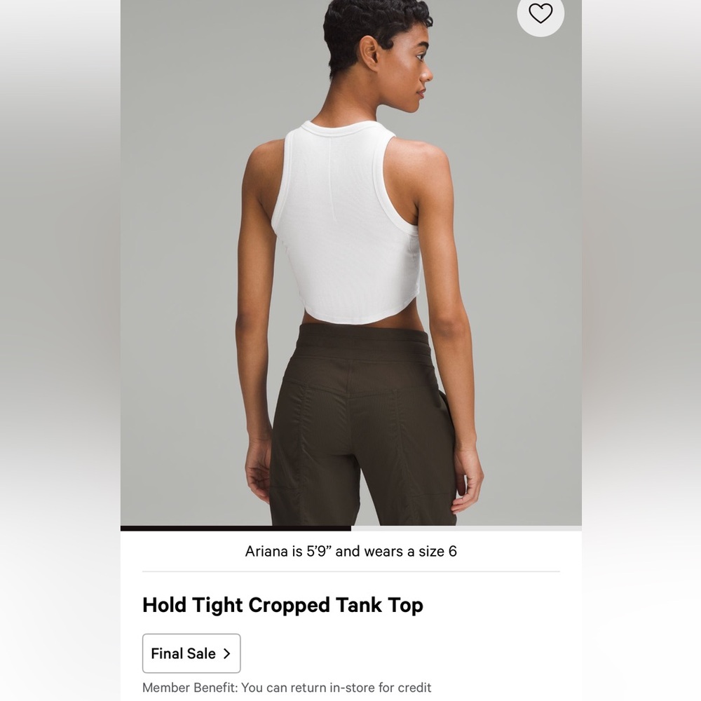 Lululemon Athletica White Fitted Crop Tank Top
